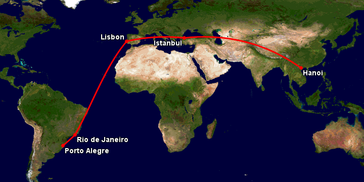 Bay từ Hà Nội đến Porto Alegre qua Istanbul, Lisbon, Rio de Janeiro