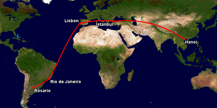 Bay từ Hà Nội đến Rosario qua Istanbul, Lisbon, Rio de Janeiro