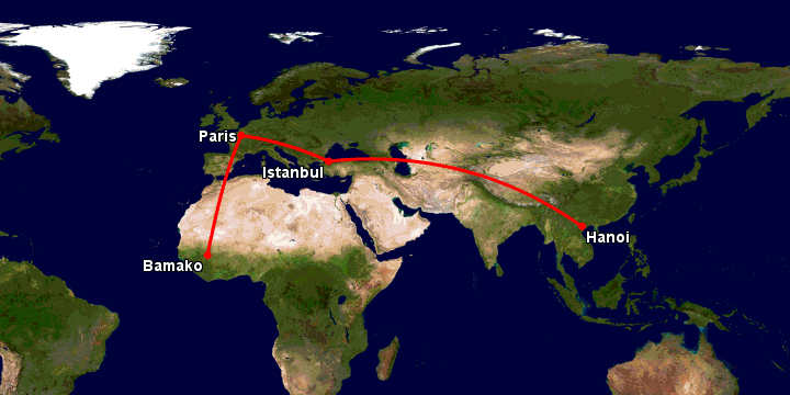 Bay từ Hà Nội đến Bamako qua Istanbul, Paris