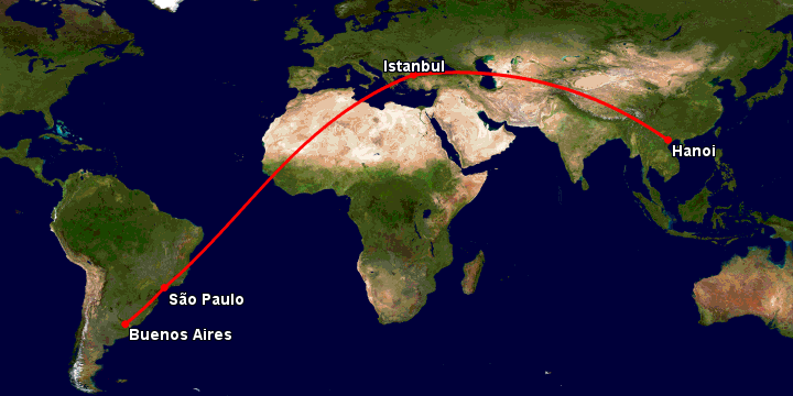 Bay từ Hà Nội đến Buenos Aires qua Istanbul, Sao Paulo