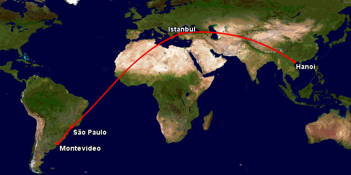 Bay từ Hà Nội đến Montevideo qua Istanbul, Sao Paulo