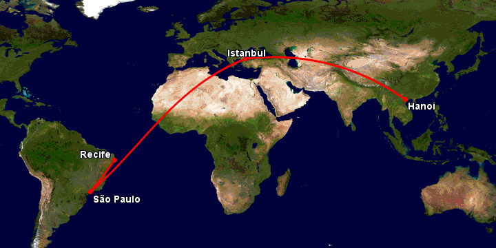 Bay từ Hà Nội đến Recife qua Istanbul, Sao Paulo