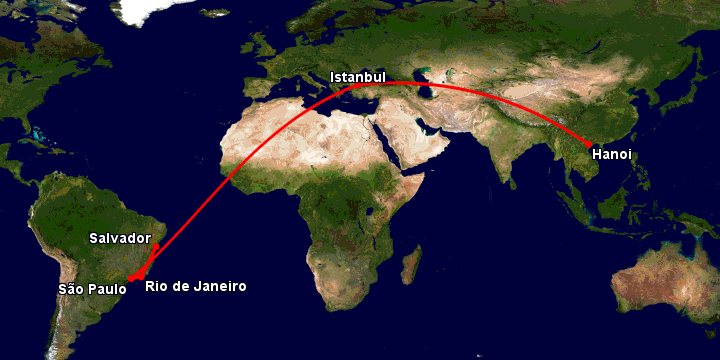 Bay từ Hà Nội đến Salvador qua Istanbul, Sao Paulo, Rio de Janeiro