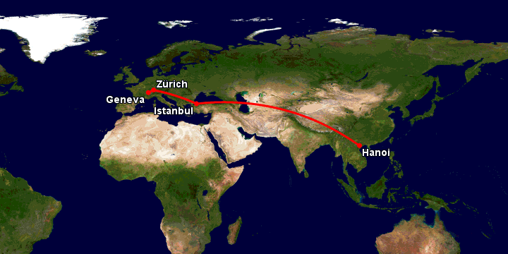 Bay từ Hà Nội đến Geneva qua Istanbul, Zürich