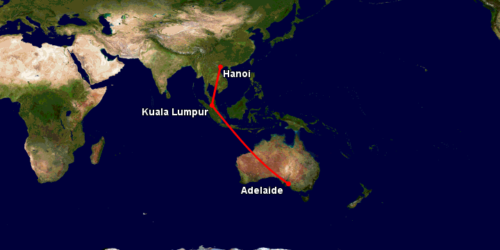 Bay từ Hà Nội đến Adelaide qua Kuala Lumpur
