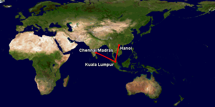 Bay từ Hà Nội đến Chennai qua Kuala Lumpur