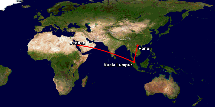 Bay từ Hà Nội đến Jeddah qua Kuala Lumpur