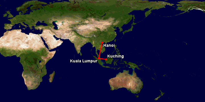 Bay từ Hà Nội đến Kuching qua Kuala Lumpur