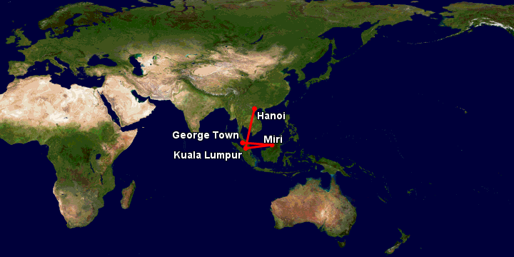 Bay từ Hà Nội đến Penang qua Kuala Lumpur, Miri