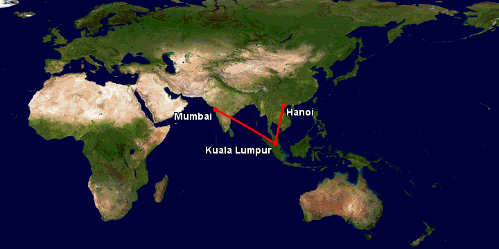Bay từ Hà Nội đến Mumbai qua Kuala Lumpur, Mumbai