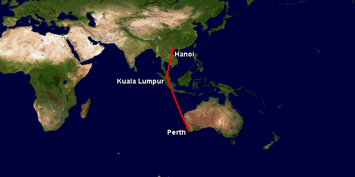 Bay từ Hà Nội đến Perth qua Kuala Lumpur, Perth