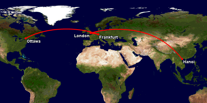 Bay từ Hà Nội đến Ottawa qua London, Frankfurt