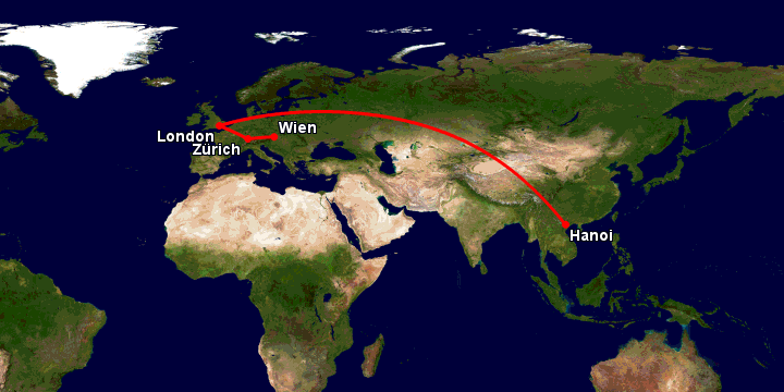 Bay từ Hà Nội đến Vienna qua London, Zürich