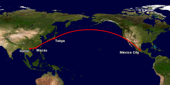 Bay từ Hà Nội đến Mexico City qua Macau, Tokyo