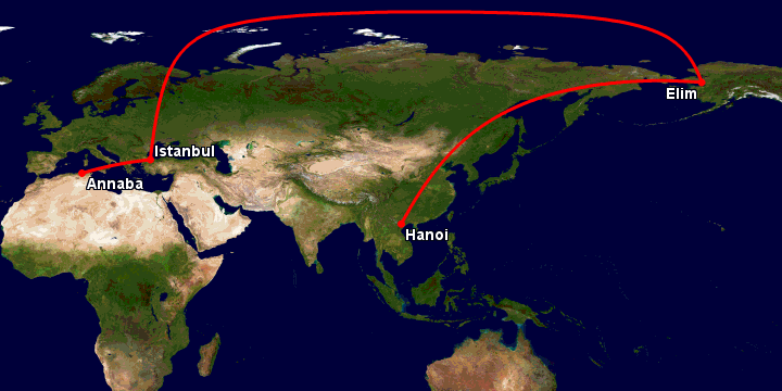 Bay từ Hà Nội đến Annaba qua Moscow, Istanbul
