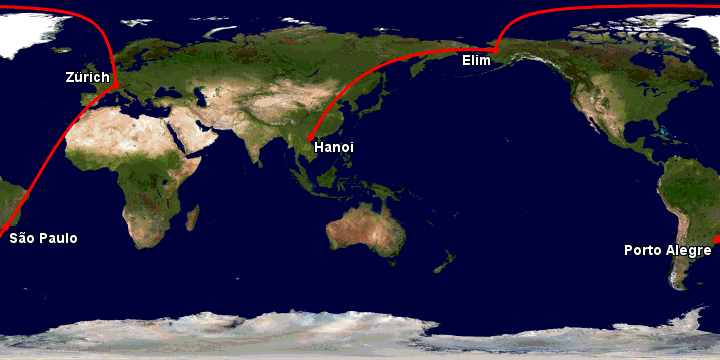 Bay từ Hà Nội đến Porto Alegre qua Moscow, Zürich, Sao Paulo