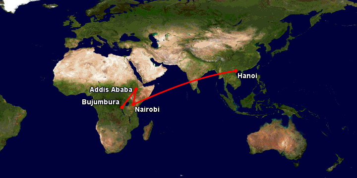 Bay từ Hà Nội đến Bujumbura qua Nairobi, Addis Ababa