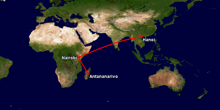 Bay từ Hà Nội đến Antananarivo qua Nairobi