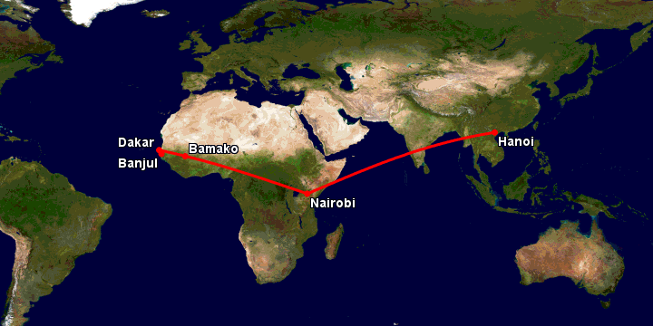 Bay từ Hà Nội đến Banjul qua Nairobi, Bamako, Dakar
