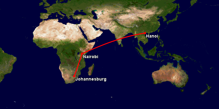 Bay từ Hà Nội đến Johannesburg qua Nairobi