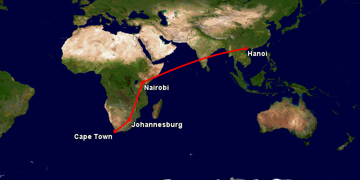 Bay từ Hà Nội đến Cape Town qua Nairobi, Johannesburg