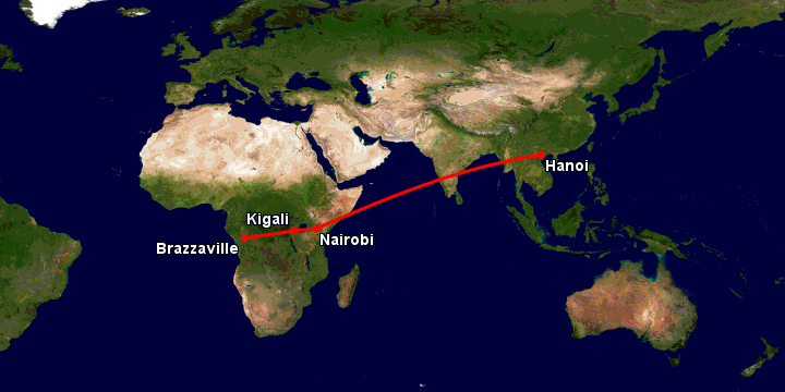 Bay từ Hà Nội đến Brazzaville qua Nairobi, Kigali
