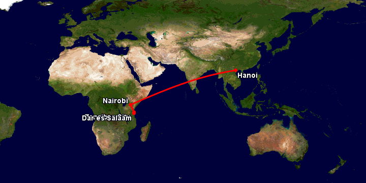 Bay từ Hà Nội đến Dar Es Salaam qua Nairobi, Zanzibar