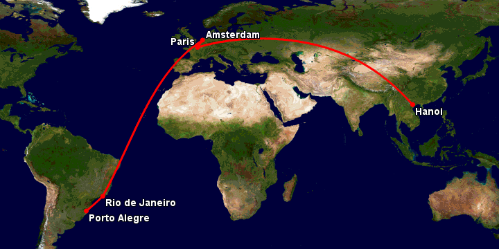 Bay từ Hà Nội đến Porto Alegre qua Paris, Amsterdam, Rio de Janeiro