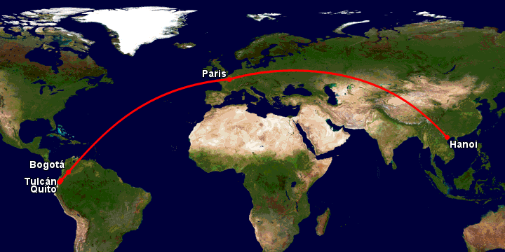 Bay từ Hà Nội đến Tulcan qua Paris, Bogotá, Quito