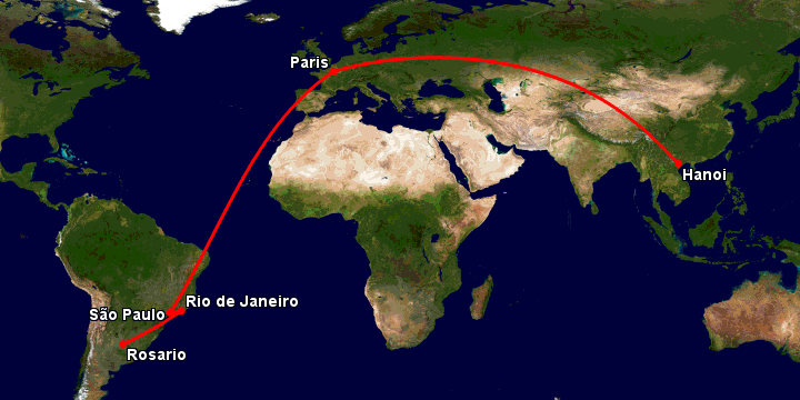Bay từ Hà Nội đến Rosario qua Paris, Sao Paulo, Rio de Janeiro