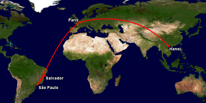 Bay từ Hà Nội đến Salvador qua Paris, Sao Paulo