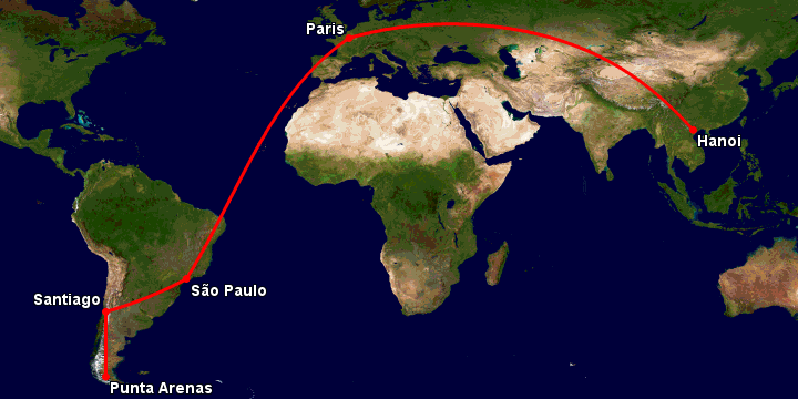 Bay từ Hà Nội đến Punta Arenas qua Paris, Sao Paulo, Santiago
