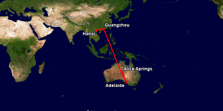 Bay từ Hà Nội đến Alice Springs qua Quảng Châu, Adelaide