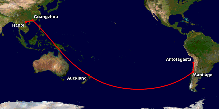 Bay từ Hà Nội đến Antofagasta qua Quảng Châu, Auckland, Santiago