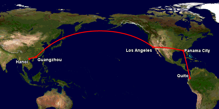 Bay từ Hà Nội đến Quito qua Quảng Châu, Los Angeles, Panama City