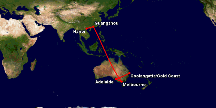 Bay từ Hà Nội đến Gold Coast qua Quảng Châu, Melbourne, Adelaide