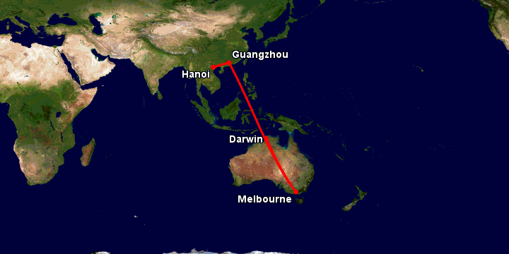 Bay từ Hà Nội đến Darwin qua Quảng Châu, Melbourne