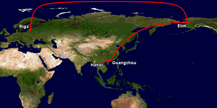 Bay từ Hà Nội đến Riga qua Quảng Châu, Moscow