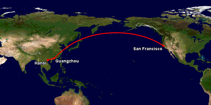 Bay từ Hà Nội đến San Francisco qua Quảng Châu