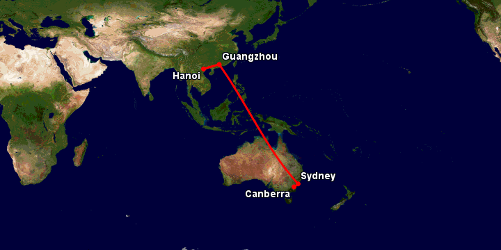 Bay từ Hà Nội đến Canberra qua Quảng Châu, Sydney