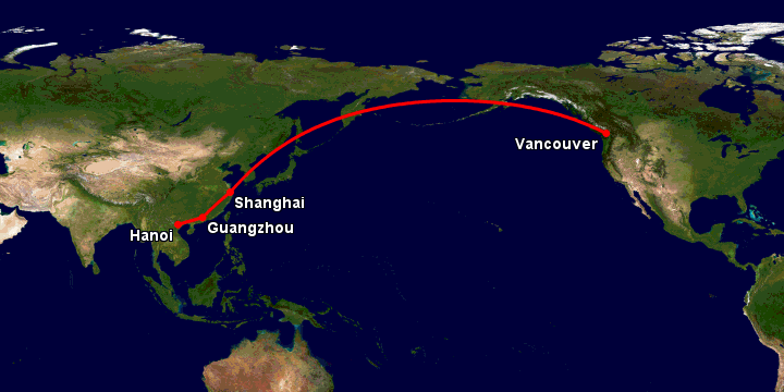 Bay từ Hà Nội đến Vancouver qua Quảng Châu, Thượng Hải