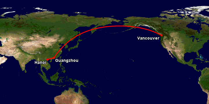 Bay từ Hà Nội đến Vancouver qua Quảng Châu
