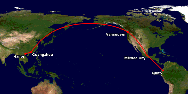 Bay từ Hà Nội đến Quito qua Quảng Châu, Vancouver, Mexico City