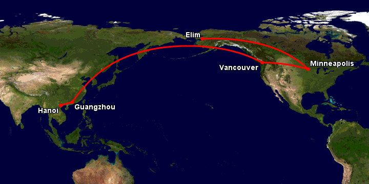 Bay từ Hà Nội đến Moscow qua Quảng Châu, Vancouver, Minneapolis