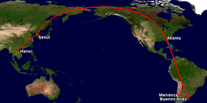 Bay từ Hà Nội đến Mendoza qua Seoul, Atlanta, Buenos Aires