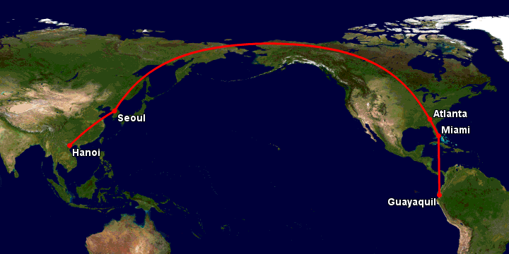 Bay từ Hà Nội đến Guayaquil qua Seoul, Atlanta, Miami