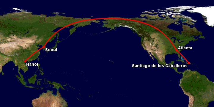 Bay từ Hà Nội đến Santiago Do qua Seoul, Atlanta