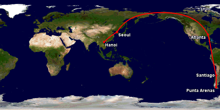 Bay từ Hà Nội đến Punta Arenas qua Seoul, Atlanta, Santiago
