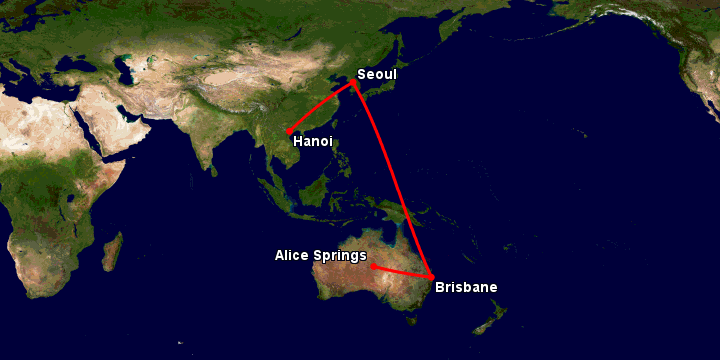 Bay từ Hà Nội đến Alice Springs qua Seoul, Brisbane