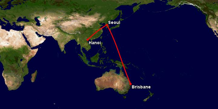 Bay từ Hà Nội đến Brisbane qua Seoul, Brisbane